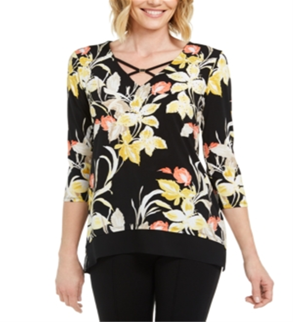 JM Collection Women's Printed Chiffon Hem Tunic BlackSize Small