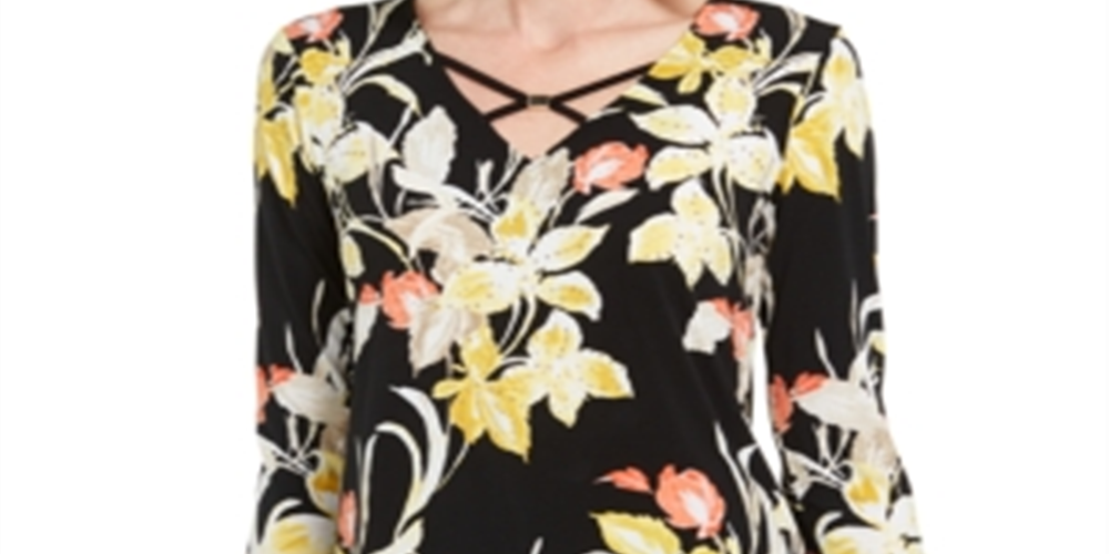 JM Collection Women's Printed Chiffon Hem Tunic BlackSize Small