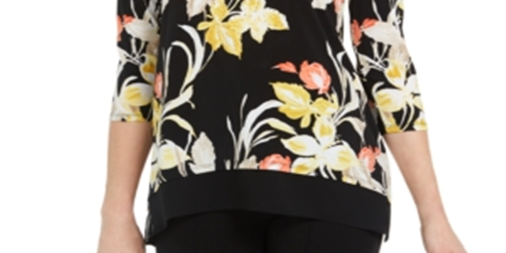 JM Collection Women's Printed Chiffon Hem Tunic BlackSize Small