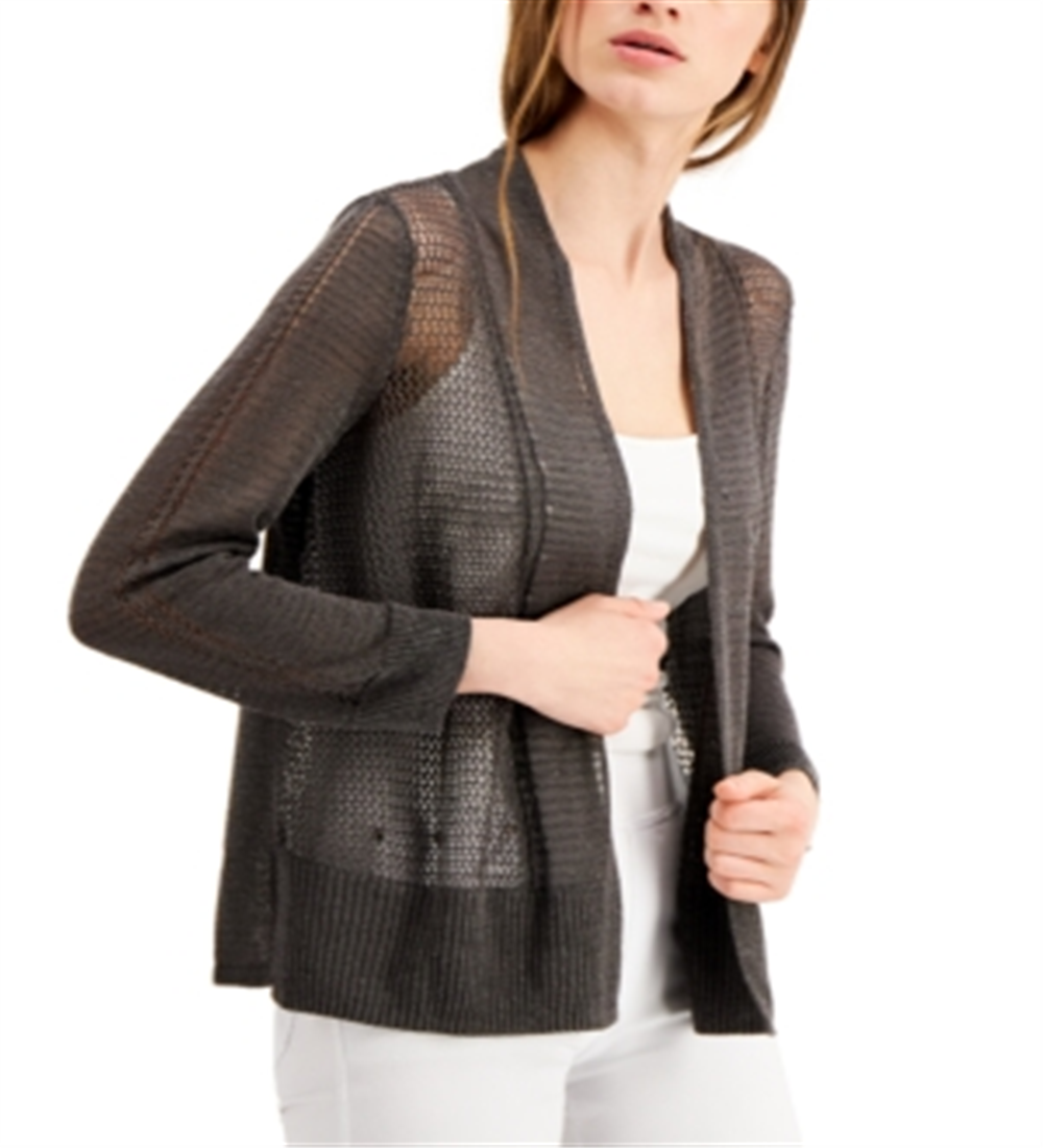 Alfani Women's Lace Solid Open Cardigan Sweater Charcoal Size Small