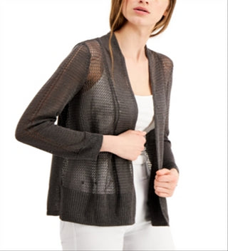 Alfani Women's Lace Solid Open Cardigan Sweater Charcoal Size Small