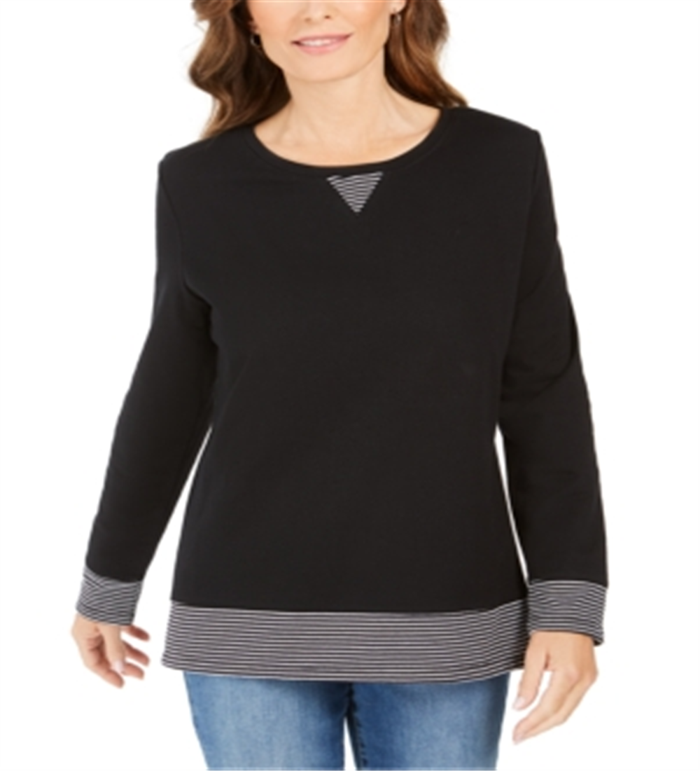 Karen Scott Women's Striped Trim Top Black Size Petite