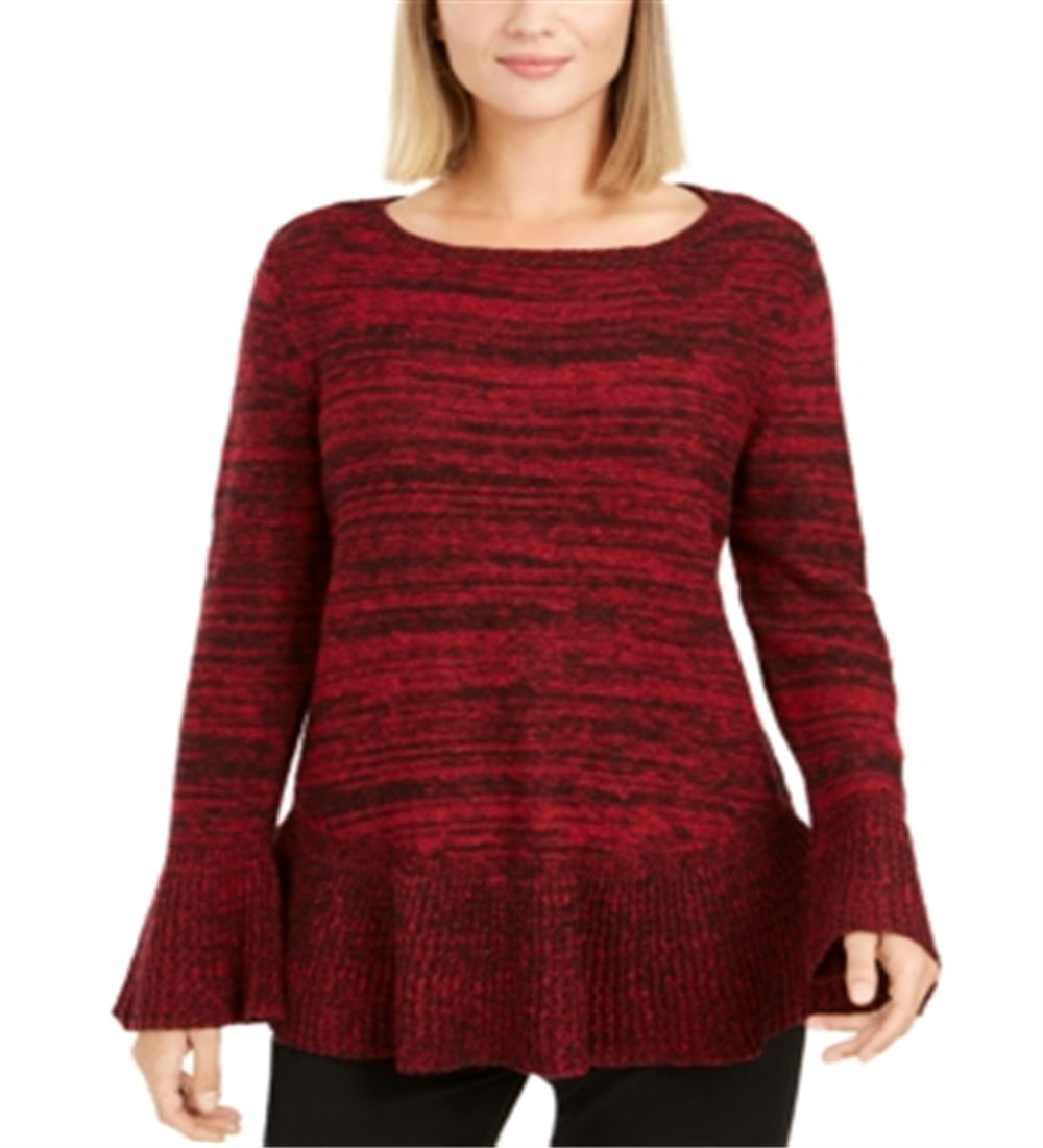 Style & Co Women's Ruffle Hem Tunic Sweater Red Size Petite XL