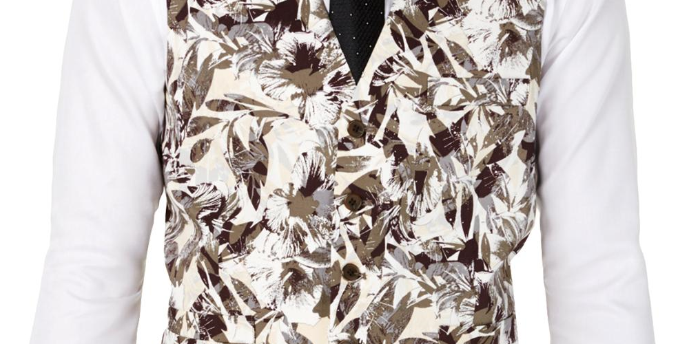 INC International Concepts Men's Slim Fit Botanical Suit Vest Brown Size Small
