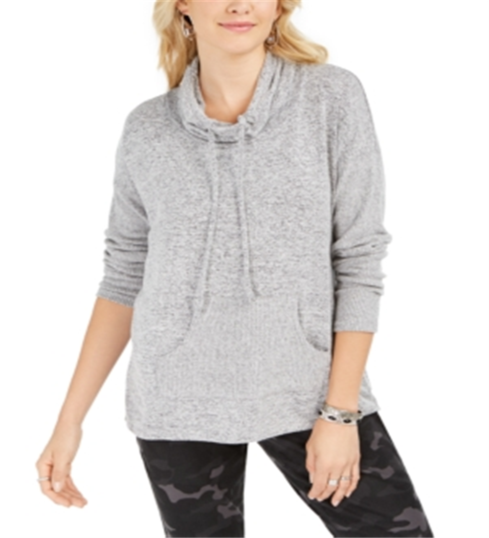 Style & Co Women's Drawstring Cowl Neck Sweater Gray Size XS