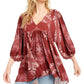 Free People Women's Paisley 3/4 Sleeve V Neck Top Size Medium