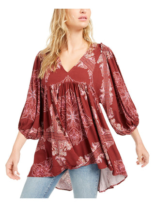 Free People Women's Paisley 3/4 Sleeve V Neck Top Size Medium