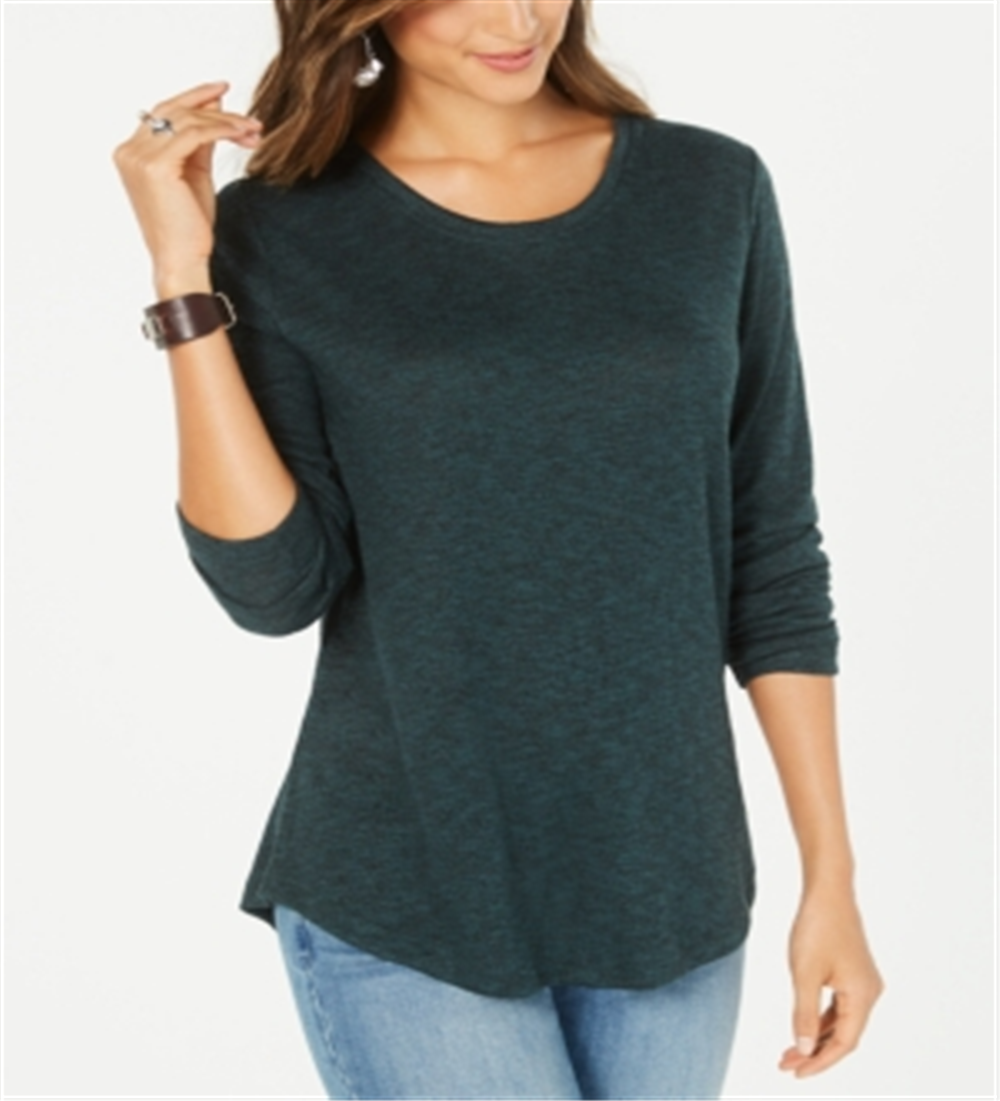 Style & Co Women's Long Sleeve Scoop Neck Top Green Size X-Small