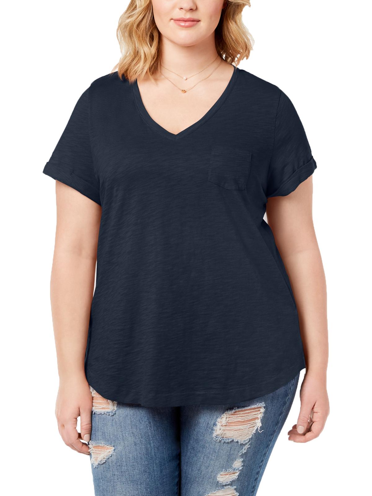 Style & Co Women's Plus V Neck T-Shirt Blue Size 0X