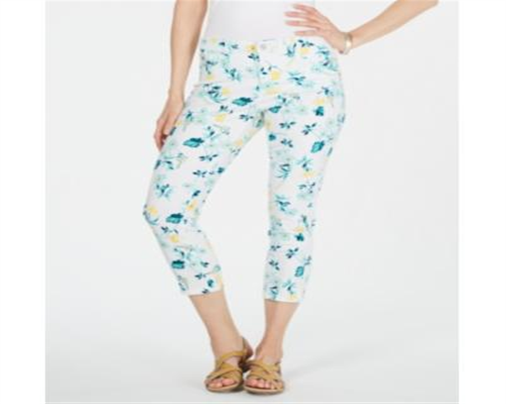 Charter Club Women's Bristol Capri Printed Jeans Blue Size 18