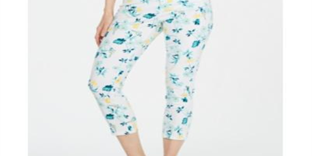 Charter Club Women's Bristol Capri Printed Jeans Blue Size 18