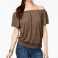 Style & Co Women's Sleeveless Jewel Neck Top Brown Size Large