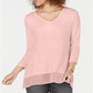Style & Co Women's V Neck Chiffon Hem Top Pink Size Small
