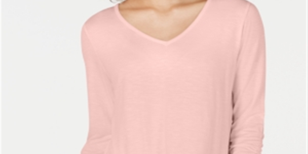 Style & Co Women's V Neck Chiffon Hem Top Pink Size Small