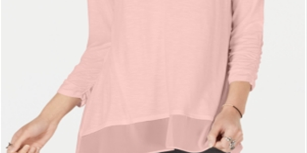 Style & Co Women's V Neck Chiffon Hem Top Pink Size Small