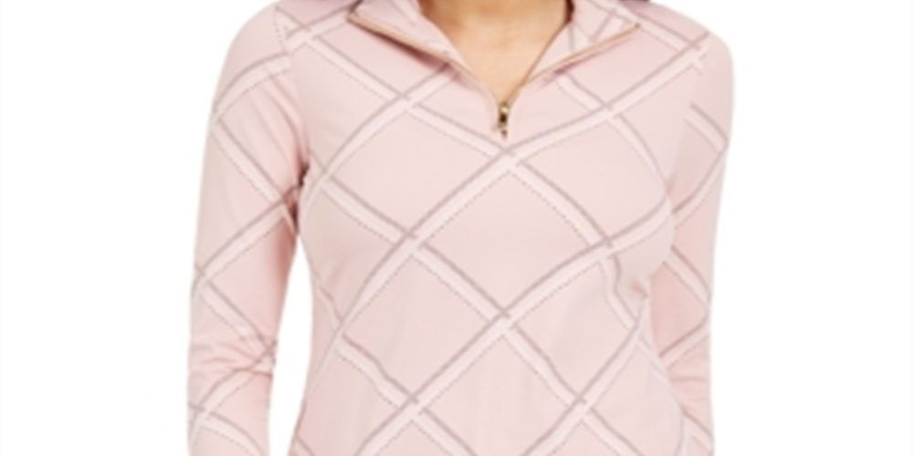 Charter Club Women's Printed Half Zip Top Pink Size X-Small