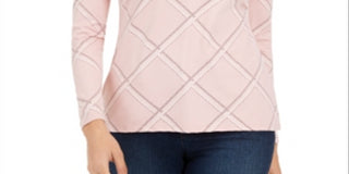 Charter Club Women's Printed Half Zip Top Pink Size X-Small