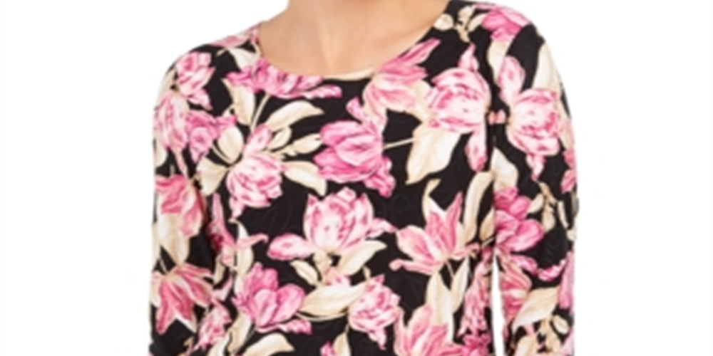 JM Collection Women's Printed Garland Textured Top Purple Size Small