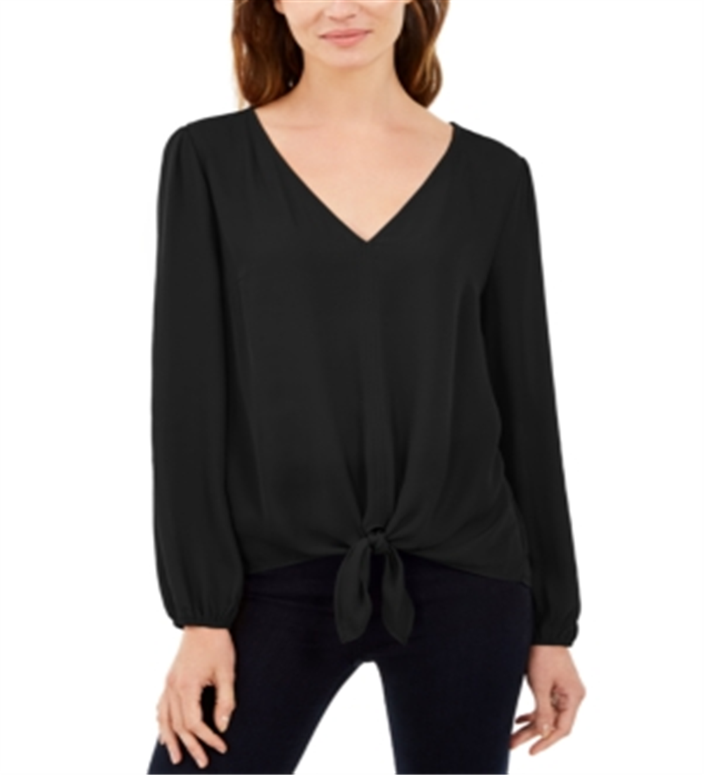 INC International Concepts Women's Tie Hem Top Black Size Petite Small