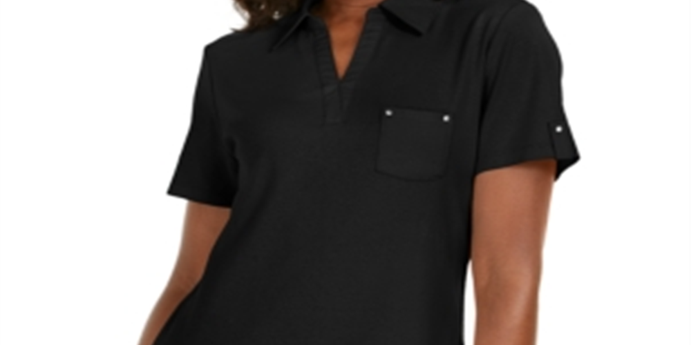 Karen Scott Women's Cotton Polo Shirt Black Size Medium