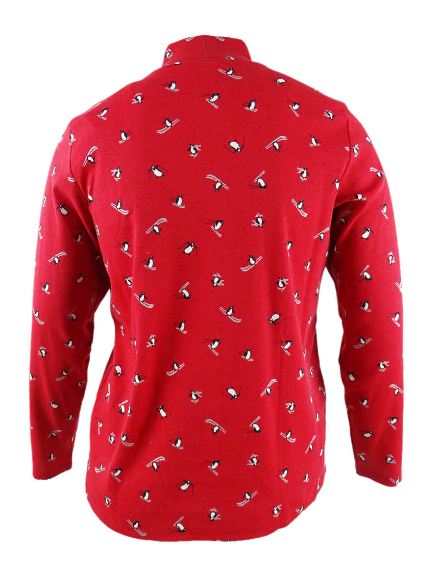 Karen Scott Women's Plus Glitter Printed Turtleneck Top Red Size 0X