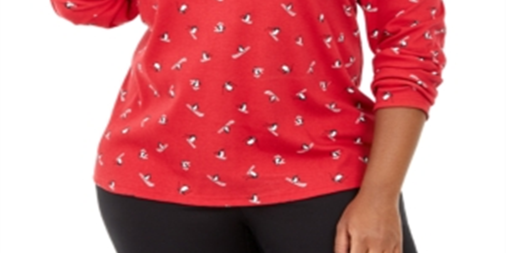 Karen Scott Women's Plus Glitter Printed Turtleneck Top Red Size 0X