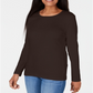 Karen Scott Women's Satin Trim Scoop Neck Top Brown Size Large
