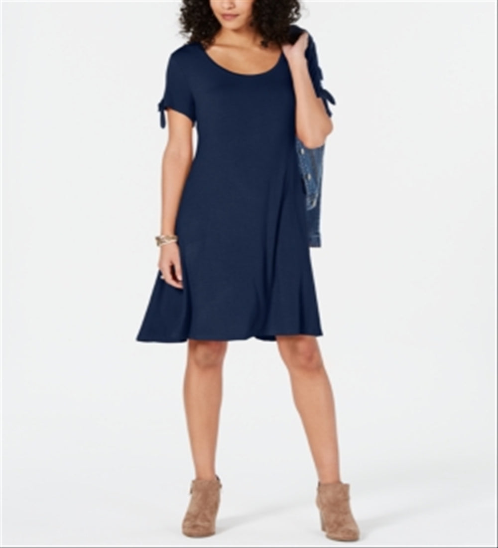 Style & Co Women's Tie Sleeve Swing Dress Blue Size Petite