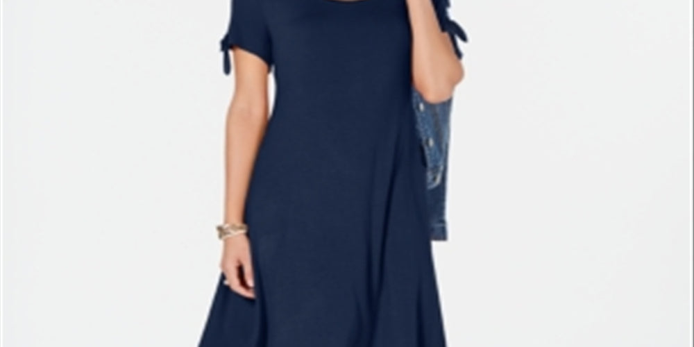Style & Co Women's Tie Sleeve Swing Dress Blue Size Petite