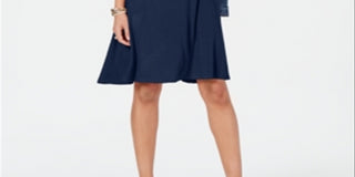 Style & Co Women's Tie Sleeve Swing Dress Blue Size Petite