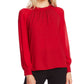 Vince Camuto Women's Embellished Sheer Sleeve Top Red Size X-Large