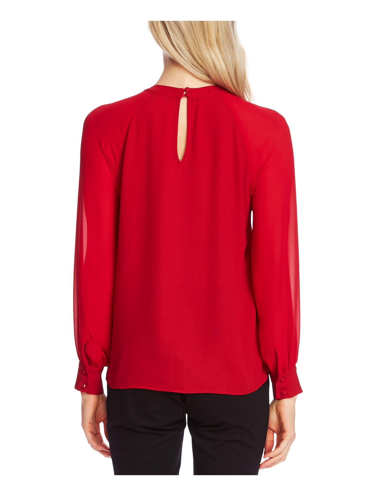 Vince Camuto Women's Embellished Sheer Sleeve Top Red Size X-Large