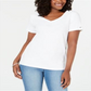 Karen Scott Women's V Neck Cotton Top White Size XX-Large
