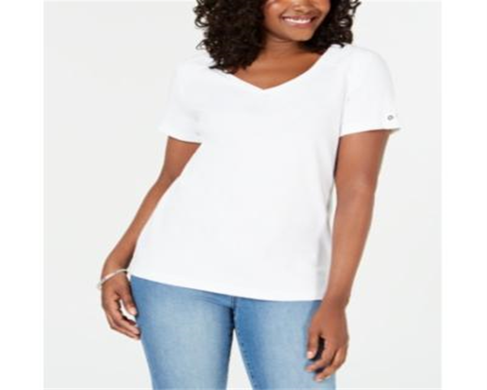 Karen Scott Women's V Neck Cotton Top White Size XX-Large