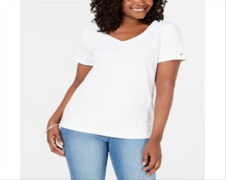 Karen Scott Women's V Neck Cotton Top White Size XX-Large