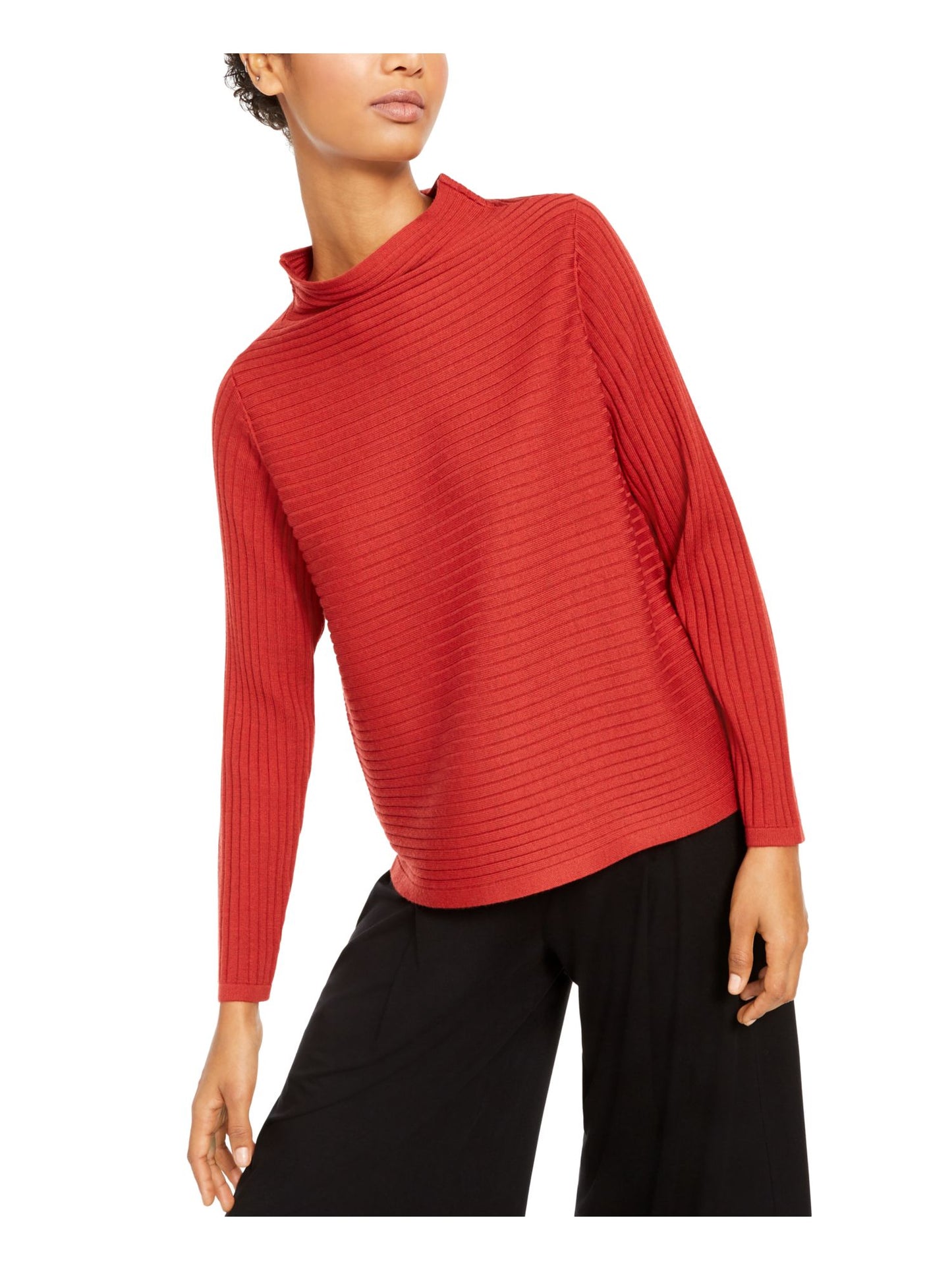 Eileen Fisher Women's Ribbed Long Sleeve Mock Sweater Dark Red Size Small