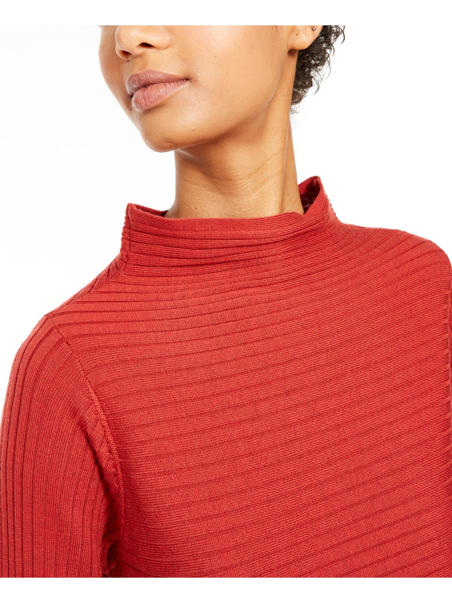 Eileen Fisher Women's Ribbed Long Sleeve Mock Sweater Dark Red Size Small