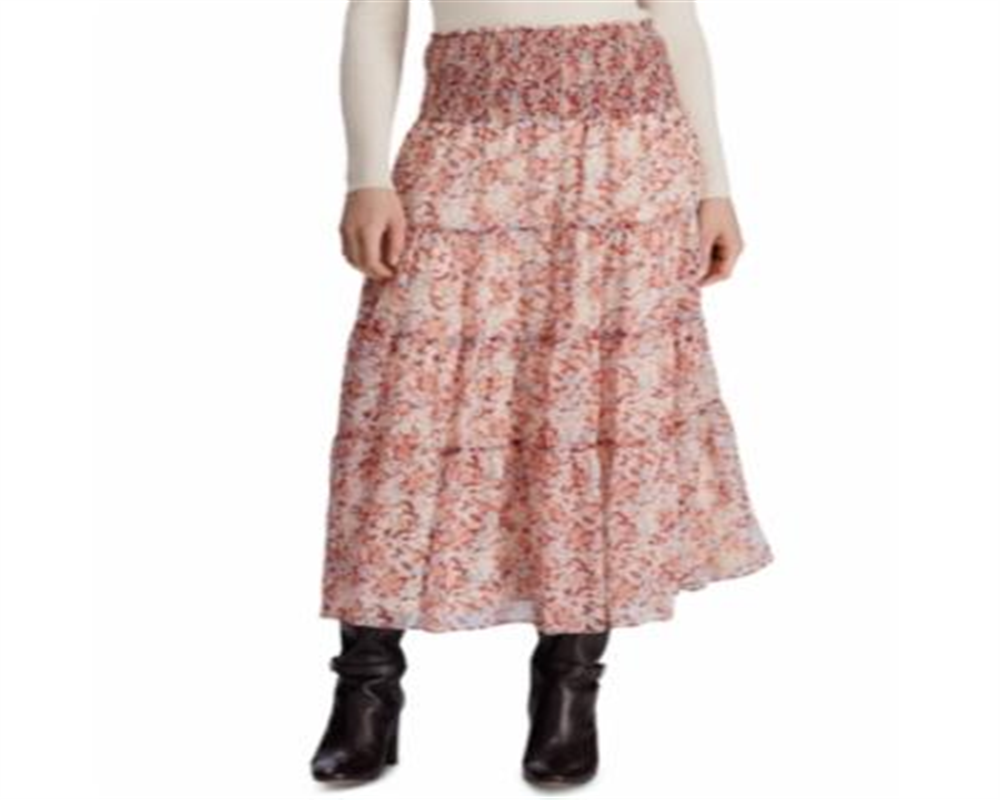 Ralph Lauren Women's Tiered Georgette Peasant Skirt Red Size 4 P