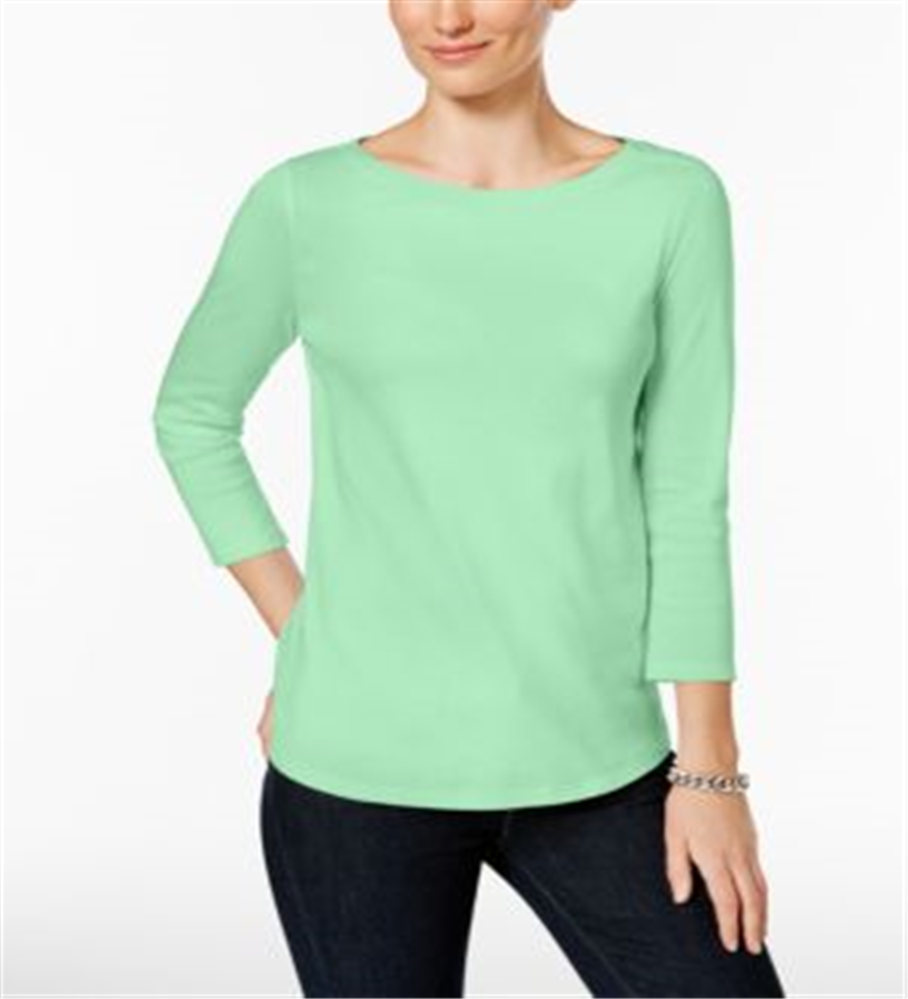 Charter Club Women's Pima Cotton Button Shoulder Top Blue Size Petite Small