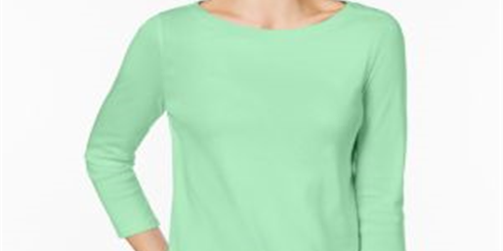 Charter Club Women's Pima Cotton Button Shoulder Top Blue Size Petite Small