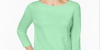 Charter Club Women's Pima Cotton Button Shoulder Top Blue Size Petite Small