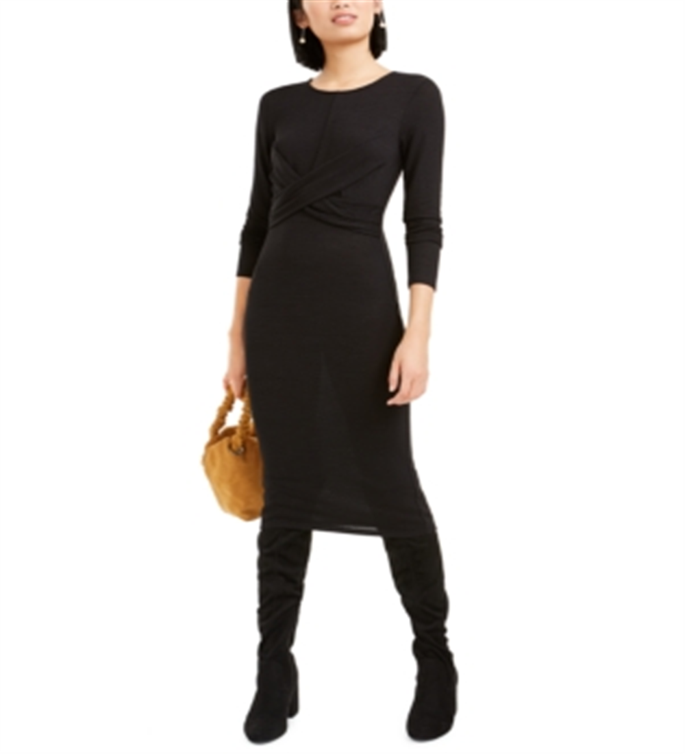 Bar III Women's Twist Front Midi Cocktail Dress Black Size Small
