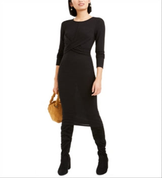 Bar III Women's Twist Front Midi Cocktail Dress Black Size Small