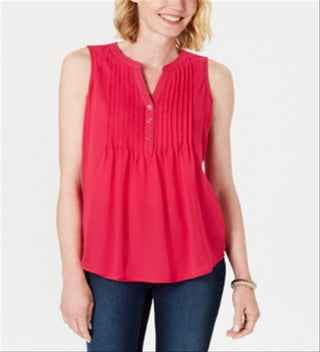 Charter Club Women's Sleeveless Pintuck Blouse Pink Size Medium