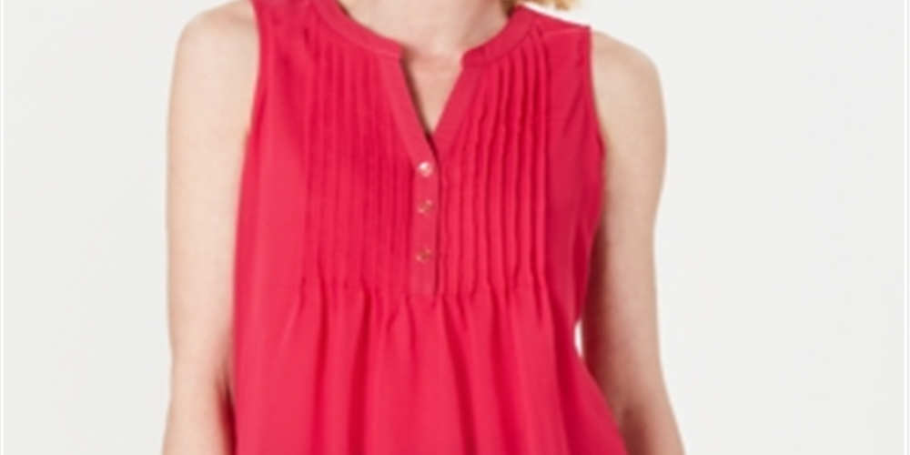 Charter Club Women's Sleeveless Pintuck Blouse Pink Size Medium
