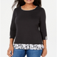 Karen Scott Women's Layered Look Solid & Plaid Top Black Size X-Small