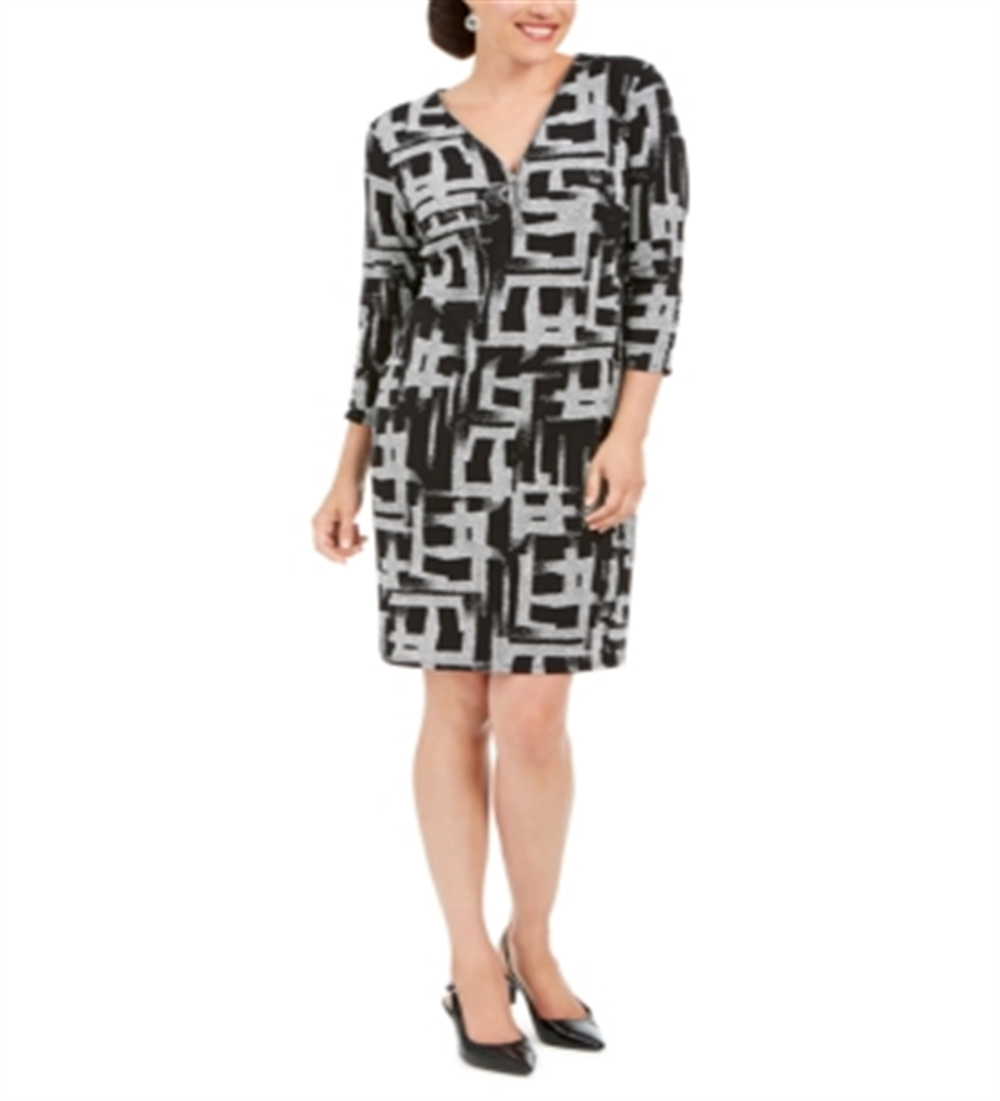 JM Collection Women's Printed Zip Front Dress Black Size X-Large