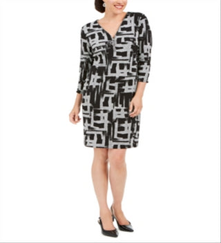 JM Collection Women's Printed Zip Front Dress Black Size X-Large