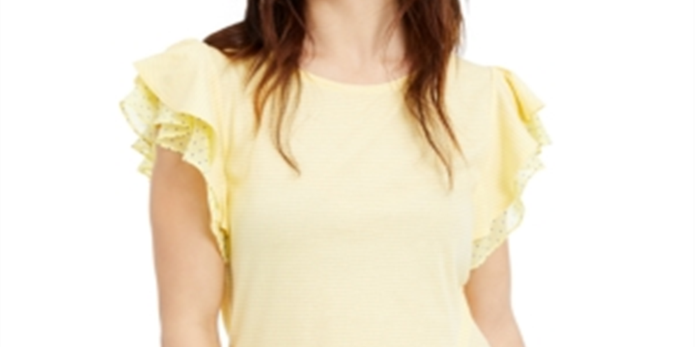 Maison Jules Women's Stripe Dot Embellished T-Shirt Yellow Size Large