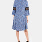 Ny Collection Women's Petite Crochet-Trimmed Bell-Sleeve Dress Blue Size Petite M